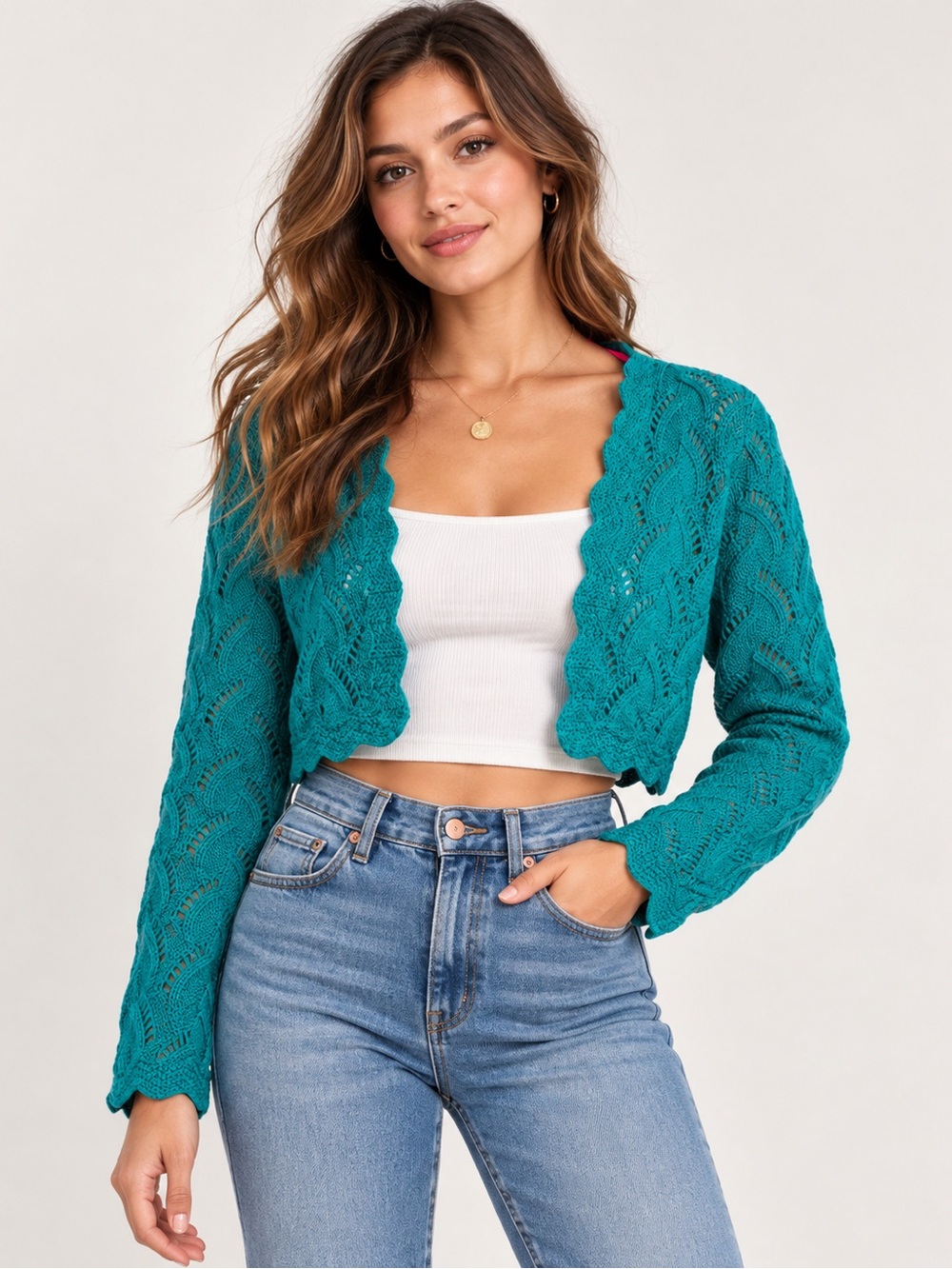 Dorothée Bis Vintage 1980/1990’s Teal Pink Cropped Wool Blend Knit Sweater L
